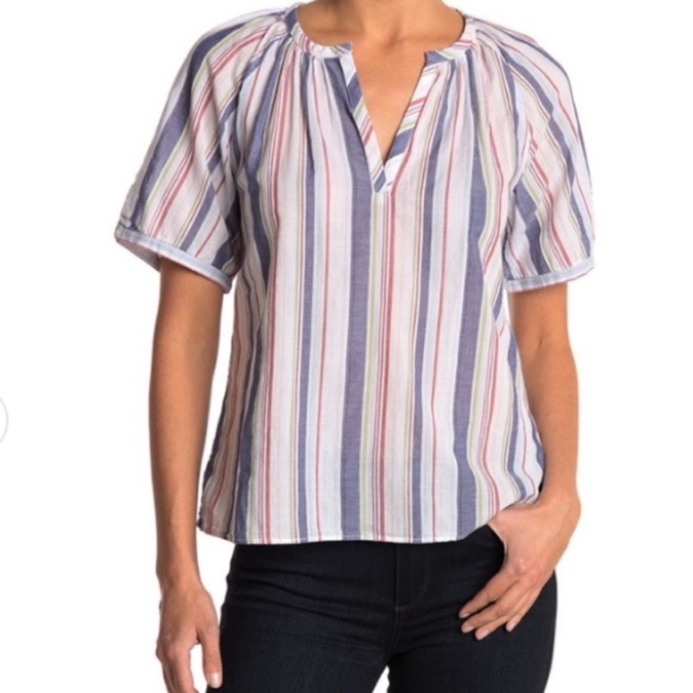 NWT Caslon Cotton Woven Popover Striped Blouse